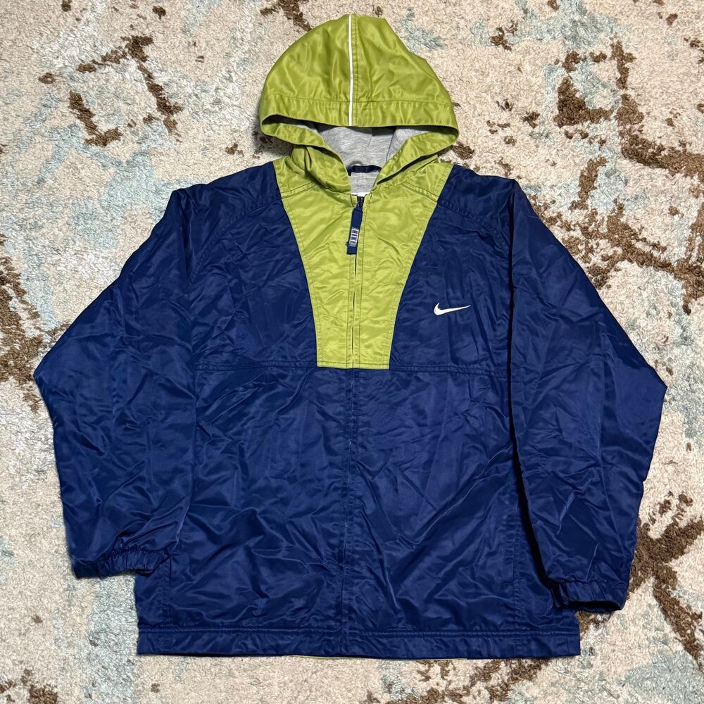 Vintage 90s Nike Windbreaker Jacket Size Youth Large Lime/Navy